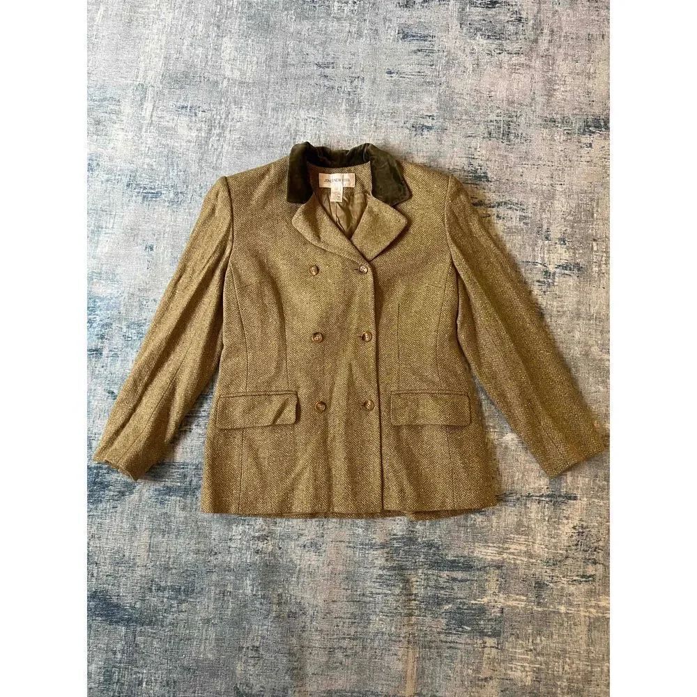 Vintage Jones New York Wool Silk Double Breasted Blazer Velvet Collar Size 12